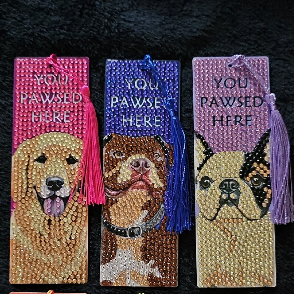 Set of Six Rhinestone Dog Bookmarks